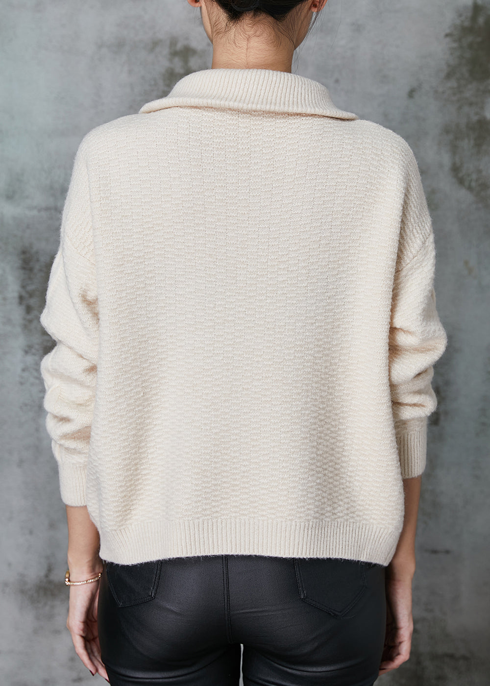 Apricot Zip Up Thick Knit Sweater Tops Spring