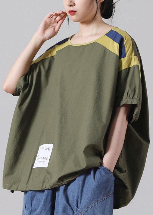 Army Green Cotton Short Sleeve Summer Top
