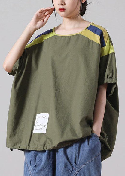 Army Green Cotton Short Sleeve Summer Top