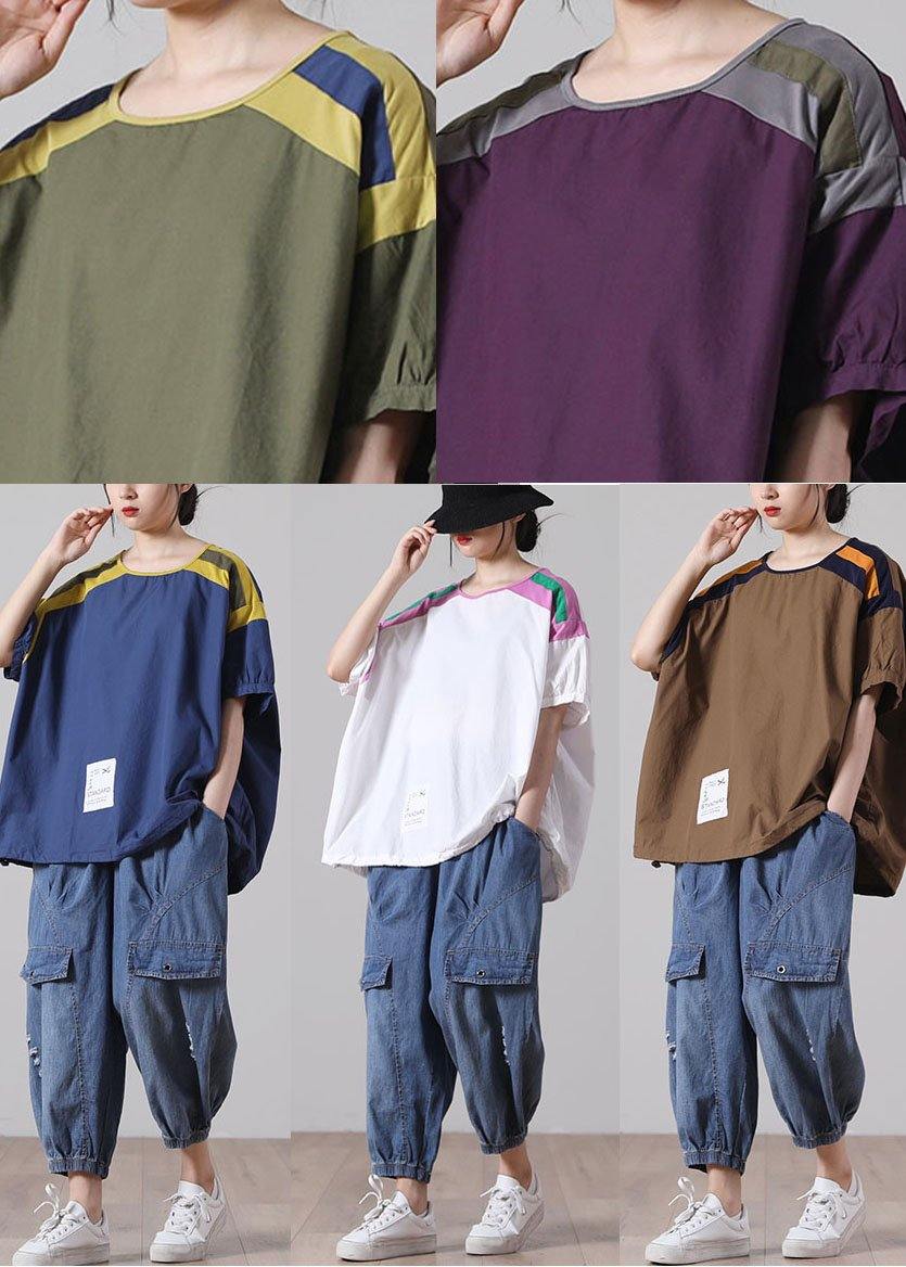 Army Green Cotton Short Sleeve Summer Top