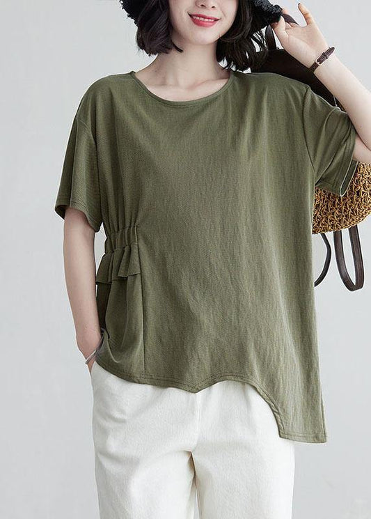 Army Green O-neck Half Sleeve Cotton Tee Summer