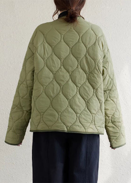 Army Green O-neck Patchwork Pockets Button Fleece Wool Lined Parka Winter