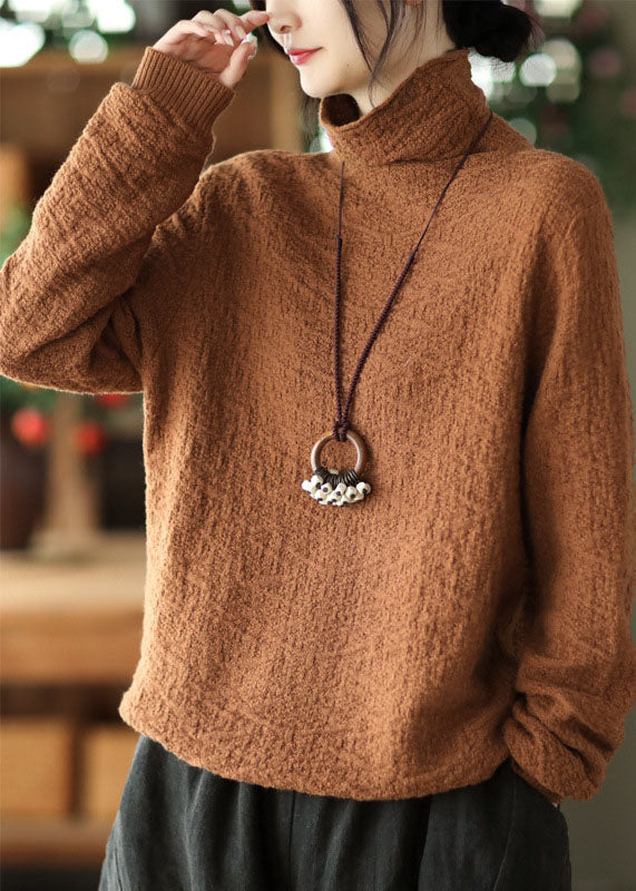 Army Green Turtle Neck Jacquard Knit Sweater Tops Winter