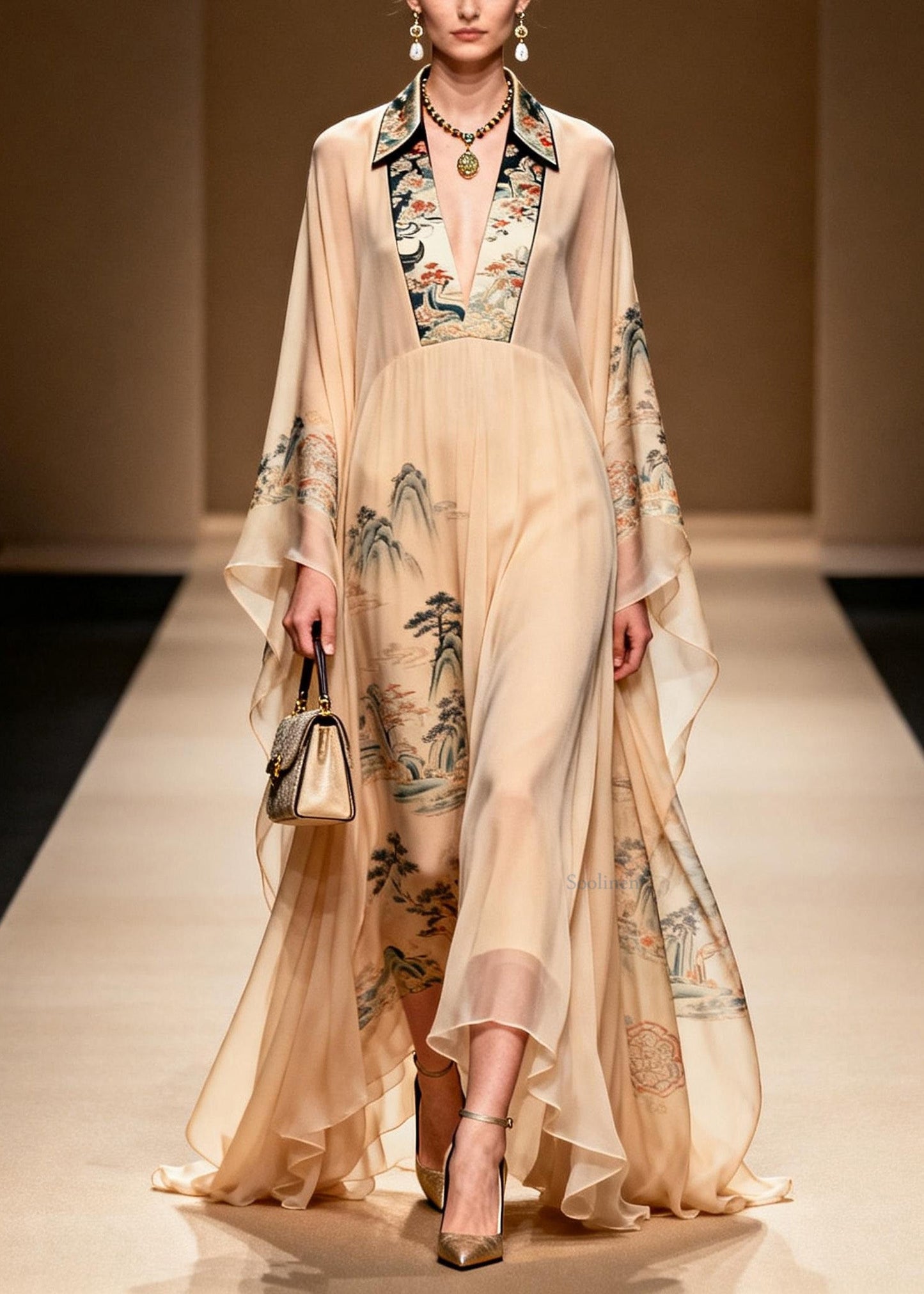 Asymmetrical Print Patchwork Chiffon Dress Spring