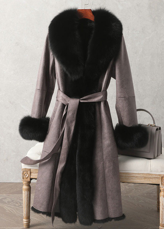 Bean Paste Color Patchwork Pockets Tie Waist Winter Long Sleeve Parka