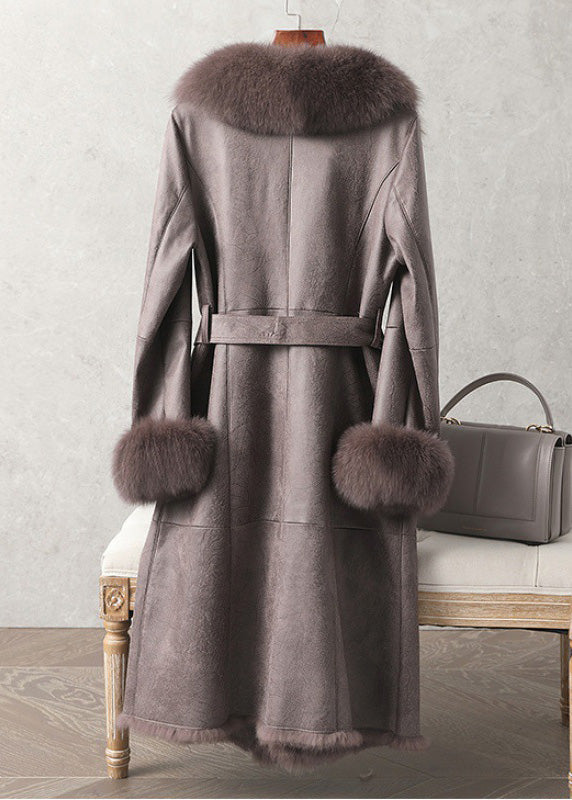 Bean Paste Color Patchwork Pockets Tie Waist Winter Long Sleeve Parka