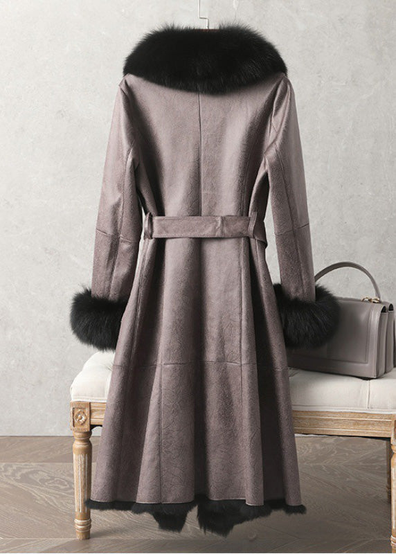 Bean Paste Color Patchwork Pockets Tie Waist Winter Long Sleeve Parka