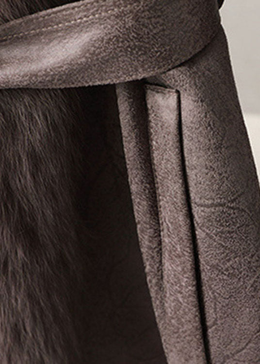 Bean Paste Color Patchwork Pockets Tie Waist Winter Long Sleeve Parka