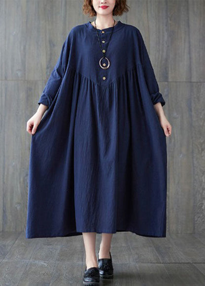 Blue Button Cotton Dress Spring