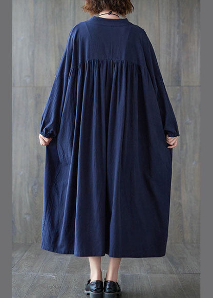 Blue Button Cotton Dress Spring