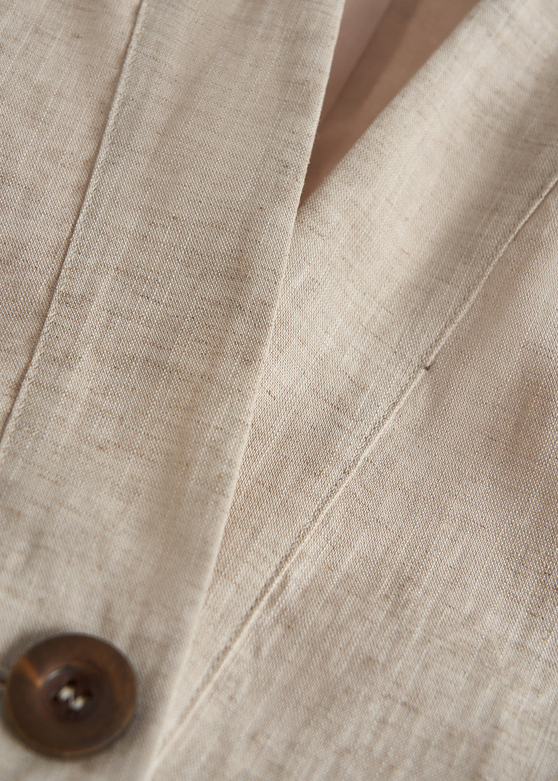 Beige Embroidered Oversized Linen Coat Spring