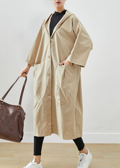 Beige Hooded Oversized Cotton Coats Batwing Sleeve