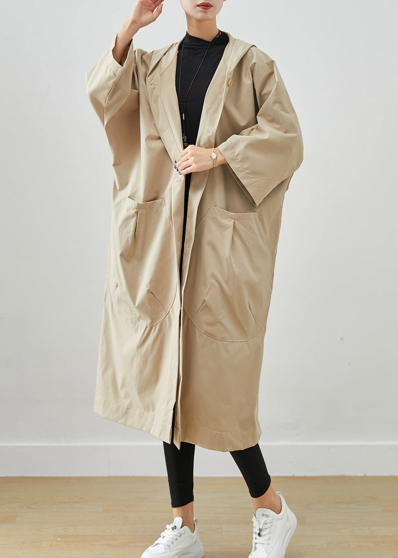 Beige Hooded Oversized Cotton Coats Batwing Sleeve
