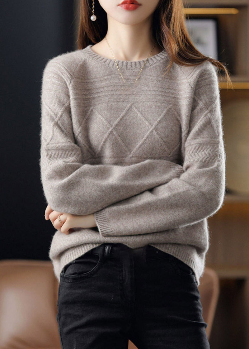 Beige O-neck Oversized Cashmere Sweaters Winter
