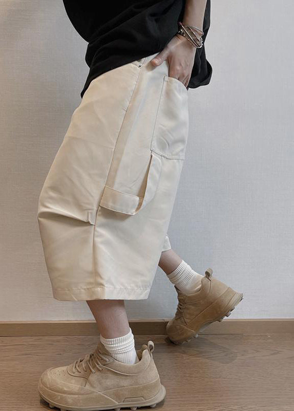Beige Pockets High Waist Pants Summer