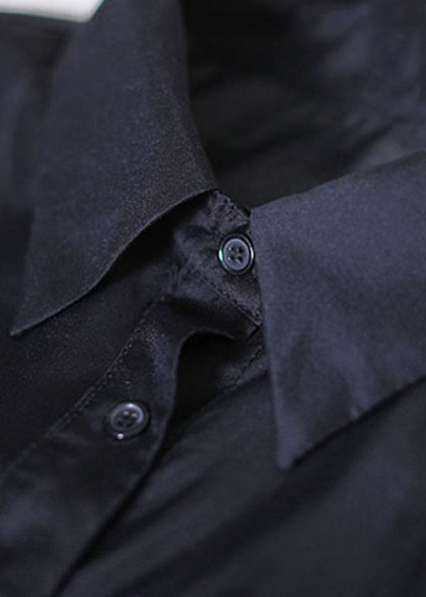 Black Asymmetrical Design Button Silk Shirts and Shorts Two Piece Suit Set Summer