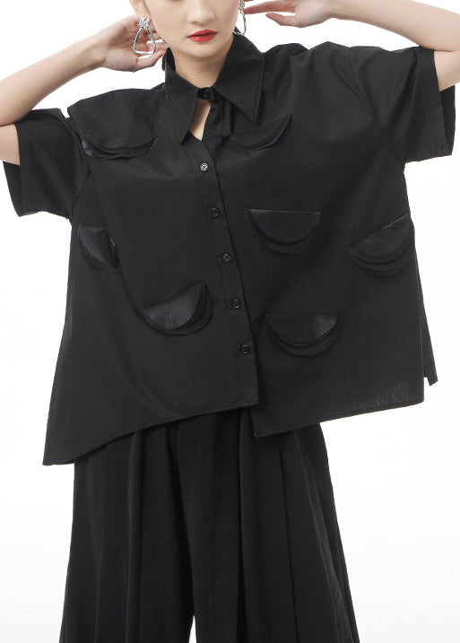 Black Asymmetrical Design Shirt Top Short Sleeve