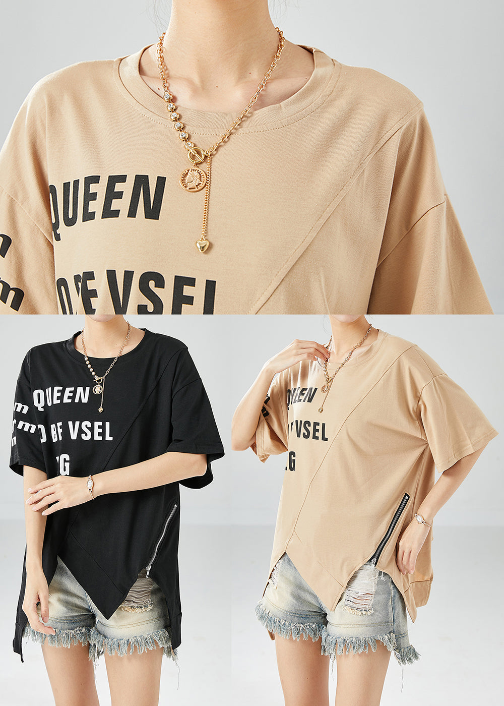 Black Asymmetrical Letter Print Cotton Tanks Summer