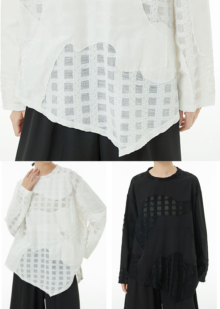Black Asymmetrical Patchwork Cotton Top Spring