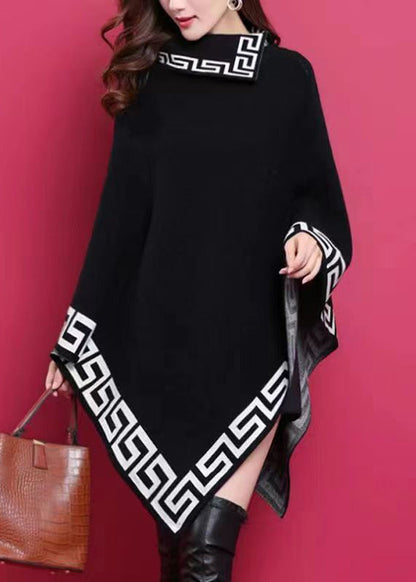 Black Asymmetrical Print Patchwork Knit Sweaters Dresses Fall