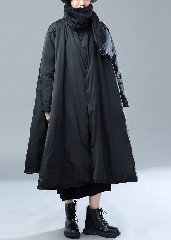 Black Asymmetrical Scarf Duck Down Puffer Jacket Winter