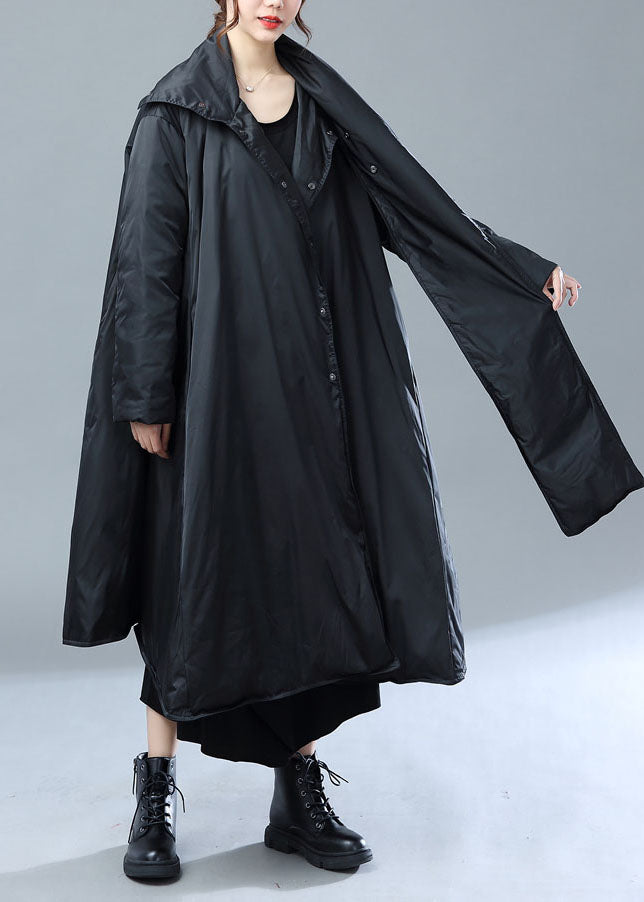 Black Asymmetrical Scarf Duck Down Puffer Jacket Winter