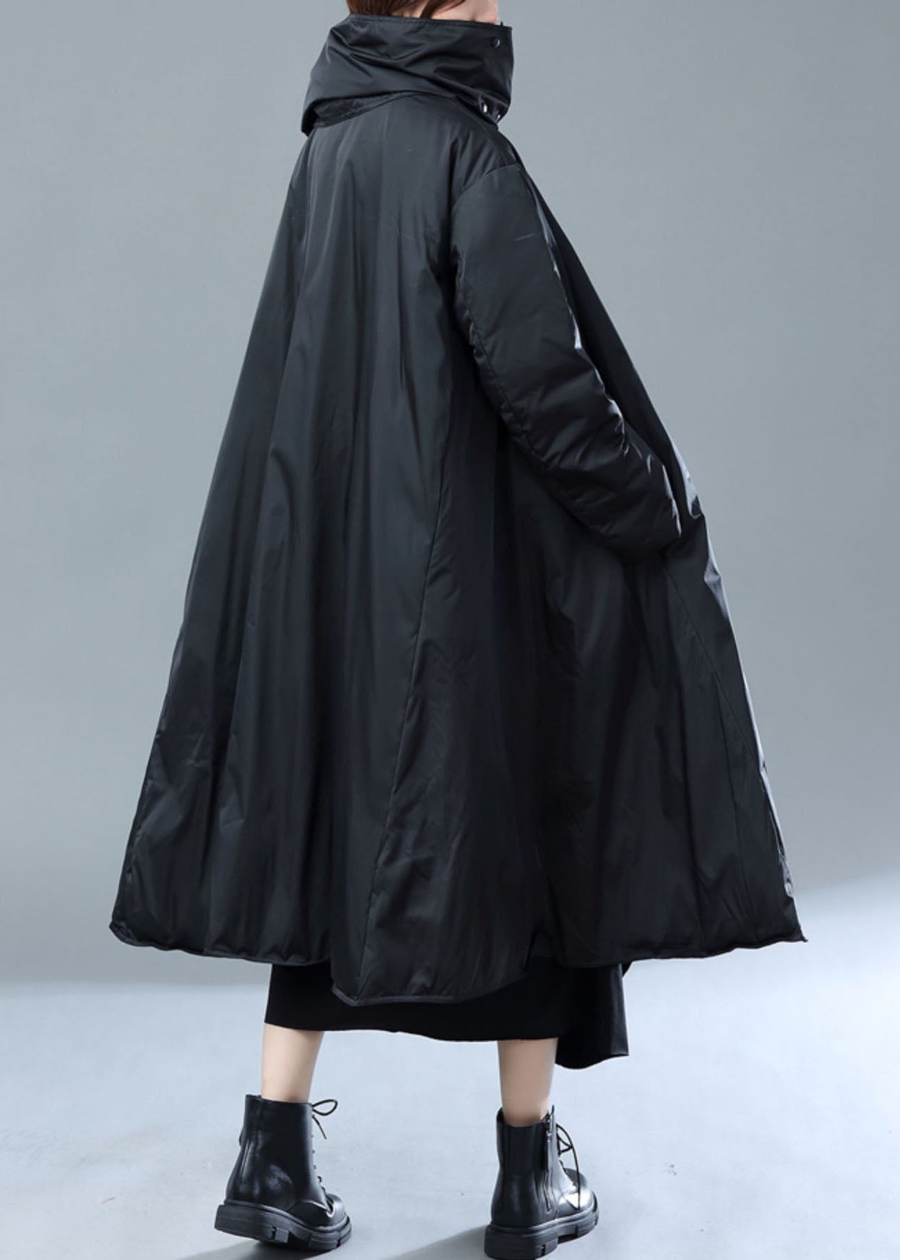Black Asymmetrical Scarf Duck Down Puffer Jacket Winter