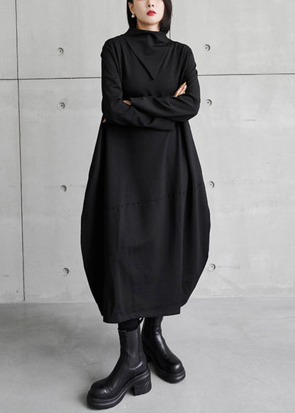 Black Asymmetrical Turtleneck Dress Long Sleeve