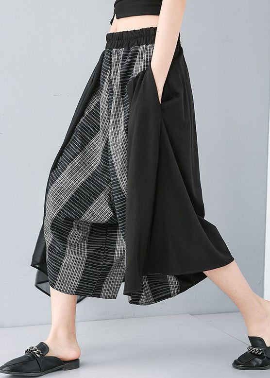 Black Asymmetrical Design Elastic Waist Wide Leg Pants Summer