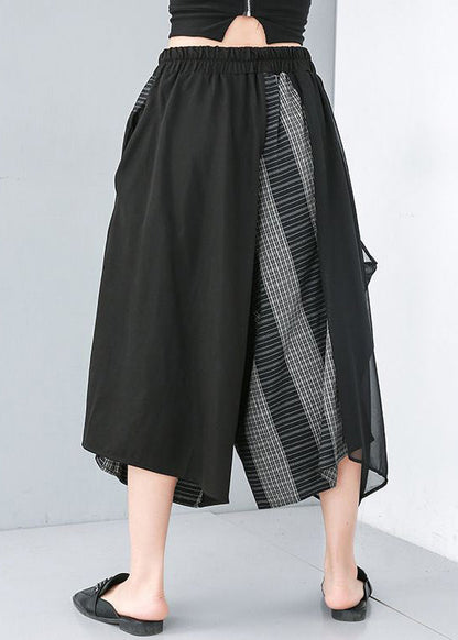 Black Asymmetrical Design Elastic Waist Wide Leg Pants Summer