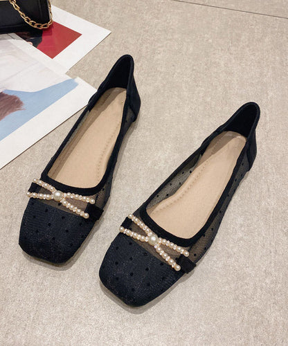 Black Bow Splicing Diamond Hollow Out Flat Shoes