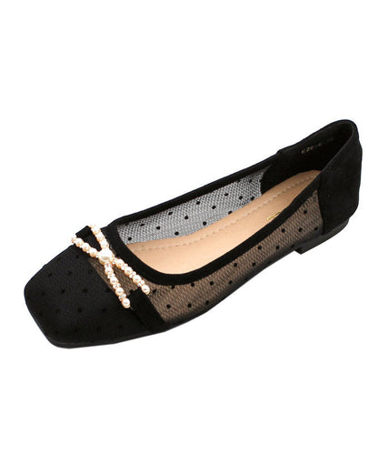 Black Bow Splicing Diamond Hollow Out Flat Shoes