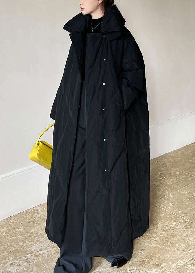 Black Button Pockets Patchwork Cotton Filled Coats Winter