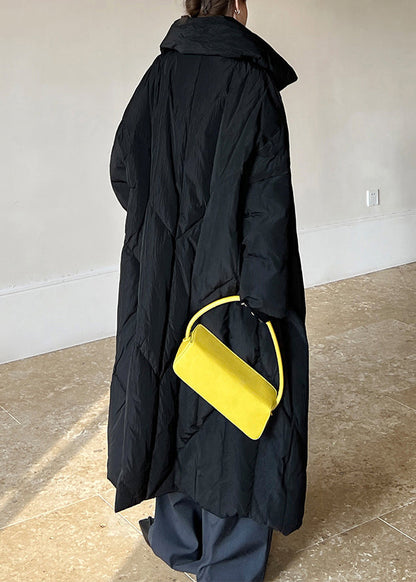 Black Button Pockets Patchwork Cotton Filled Coats Winter