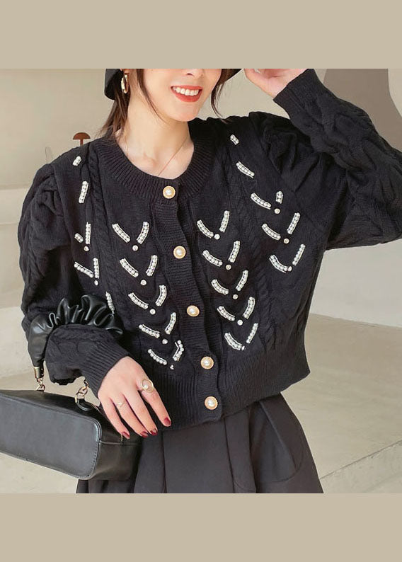 Black Button Knit Cardigan Spring