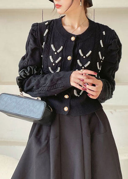 Black Button Knit Cardigan Spring