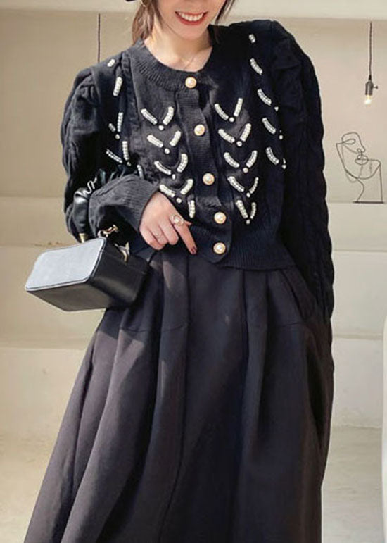 Black Button Knit Cardigan Spring