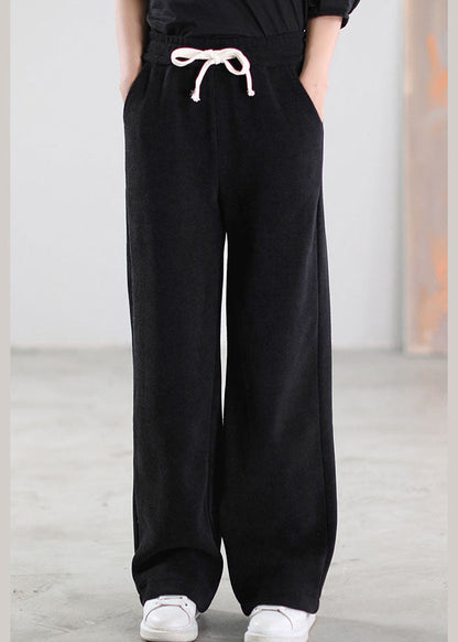 Black Cinched Pockets Corduroy Pants Winter