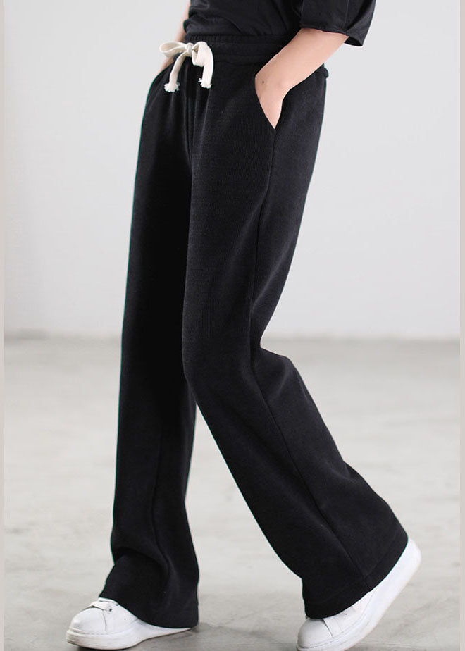 Black Cinched Pockets Corduroy Pants Winter