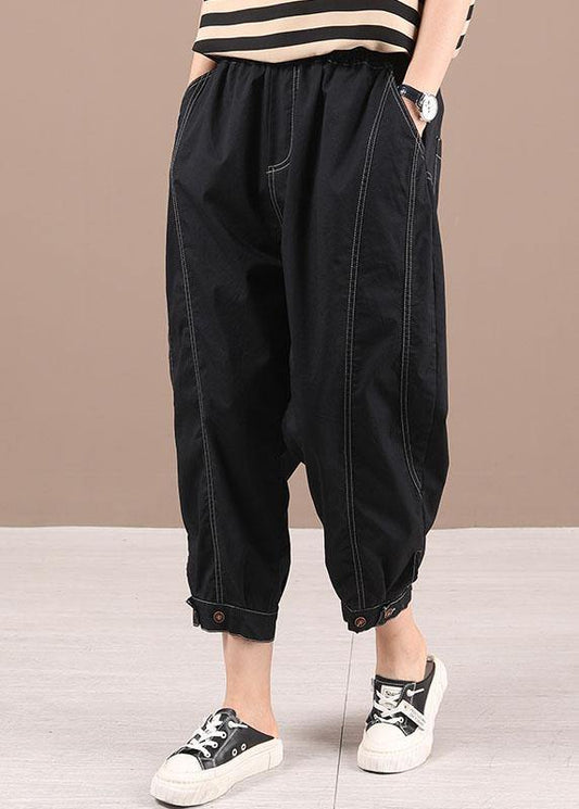 Black Elastic Waist Pockets Harem Pants