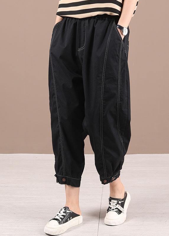 Black Elastic Waist Pockets Harem Pants
