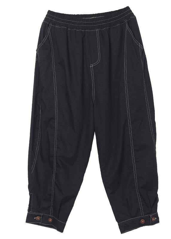 Black Elastic Waist Pockets Harem Pants