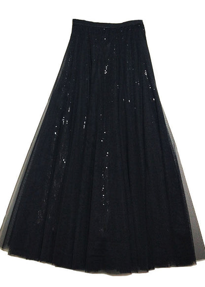 Black Elastic Waist Sequins Tulle Skirt Spring
