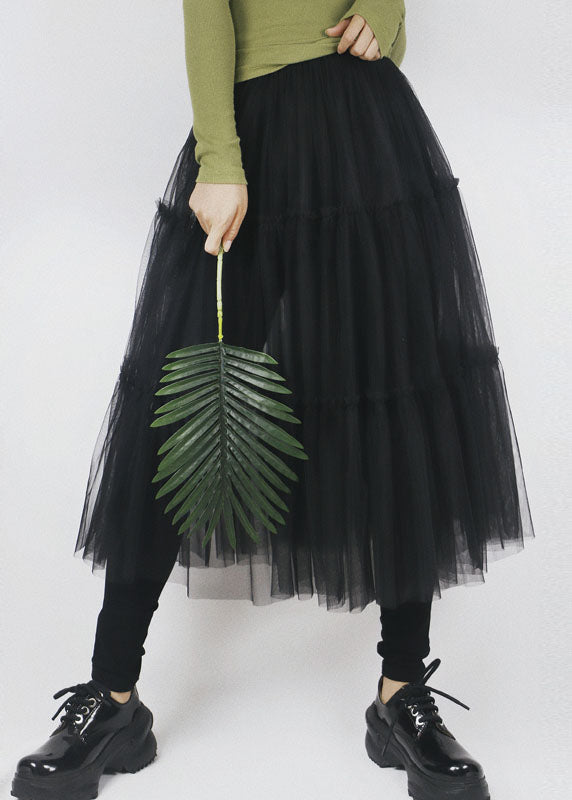 Black Elastic Waist Color Tulle a Line Skirts Summer