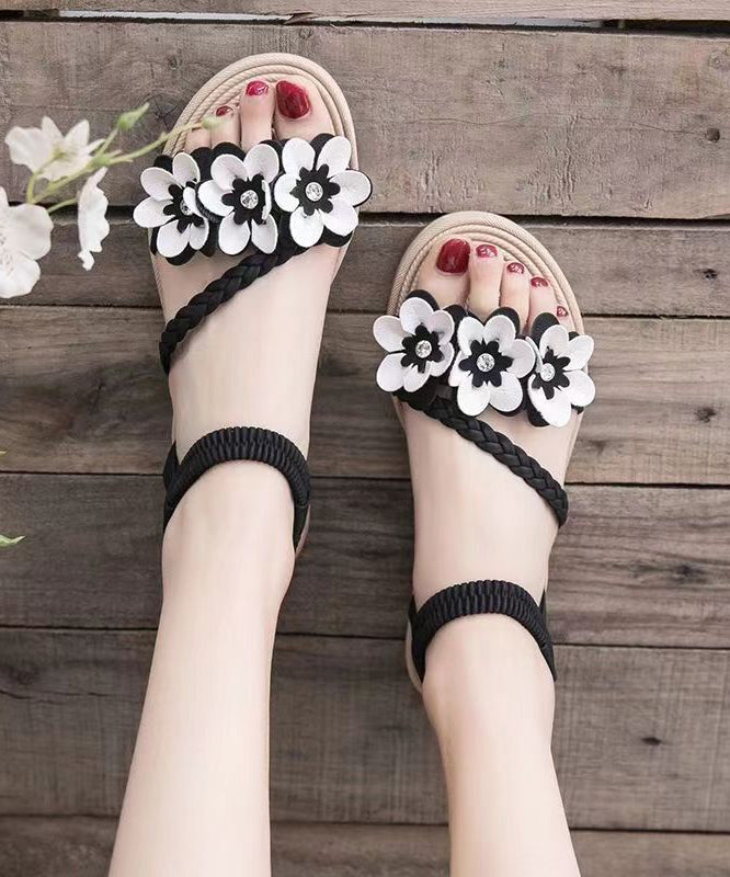 Black Flat Sandals Peep Toe Soft Splicing