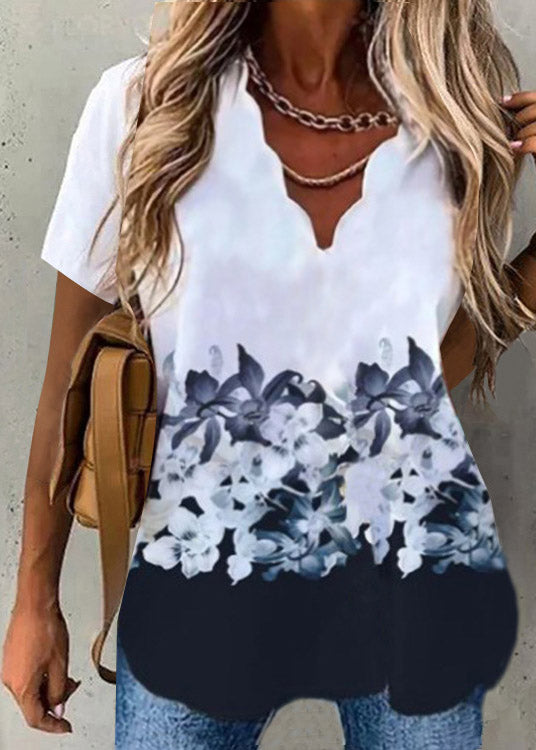 Black V Neck Print T Shirt Short Sleeve