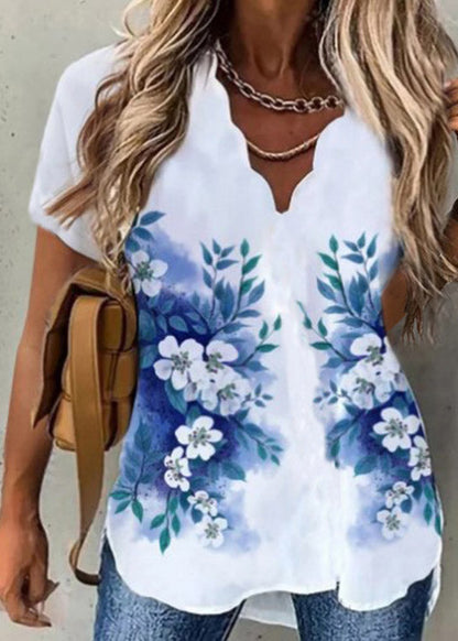 Black V Neck Print T Shirt Short Sleeve