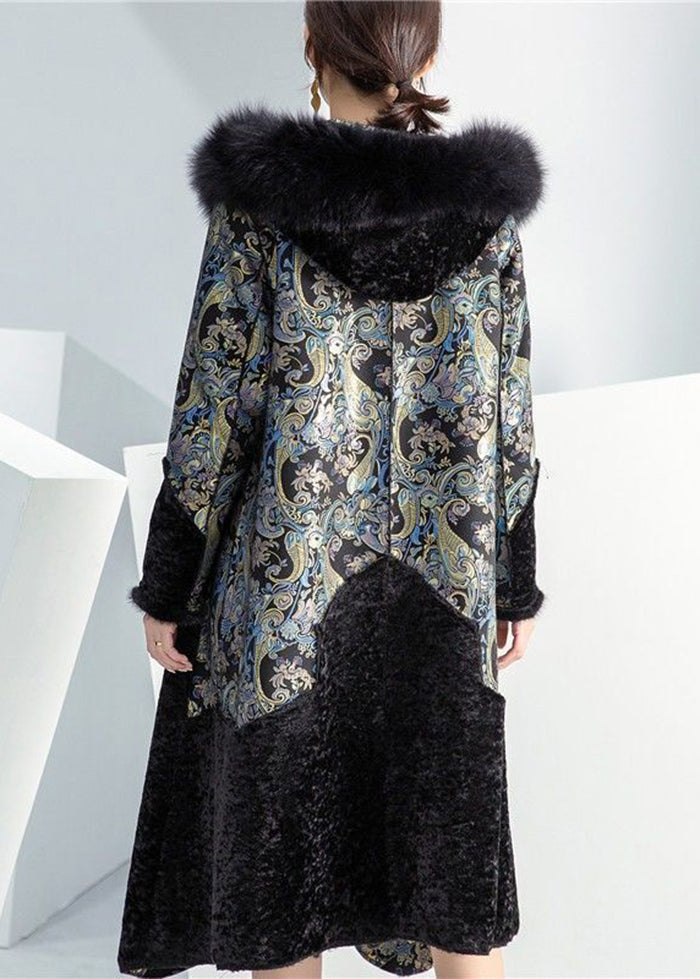 Black Fox Collar Patchwork Wear on Both Sides Cashmere Coat Winter