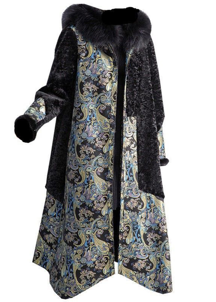 Black Fox Collar Patchwork Wear on Both Sides Cashmere Coat Winter