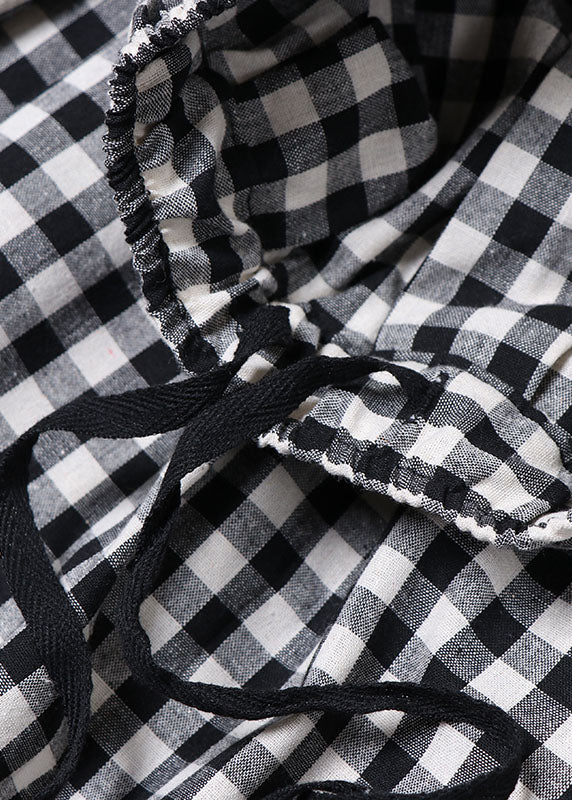 Black Grey Plaid Cinched Pockets a Line Skirts Spring